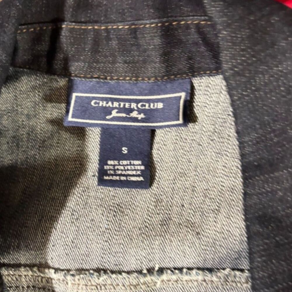 Charter Club Dark Blue Denim Jean Jacket Stretch Fitted Womens NWOT - Picture 6 of 6